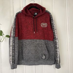 Ecko Unltd Y2K Men's Red Gray Colorblock Pull Over Hoodie Sweater Size L